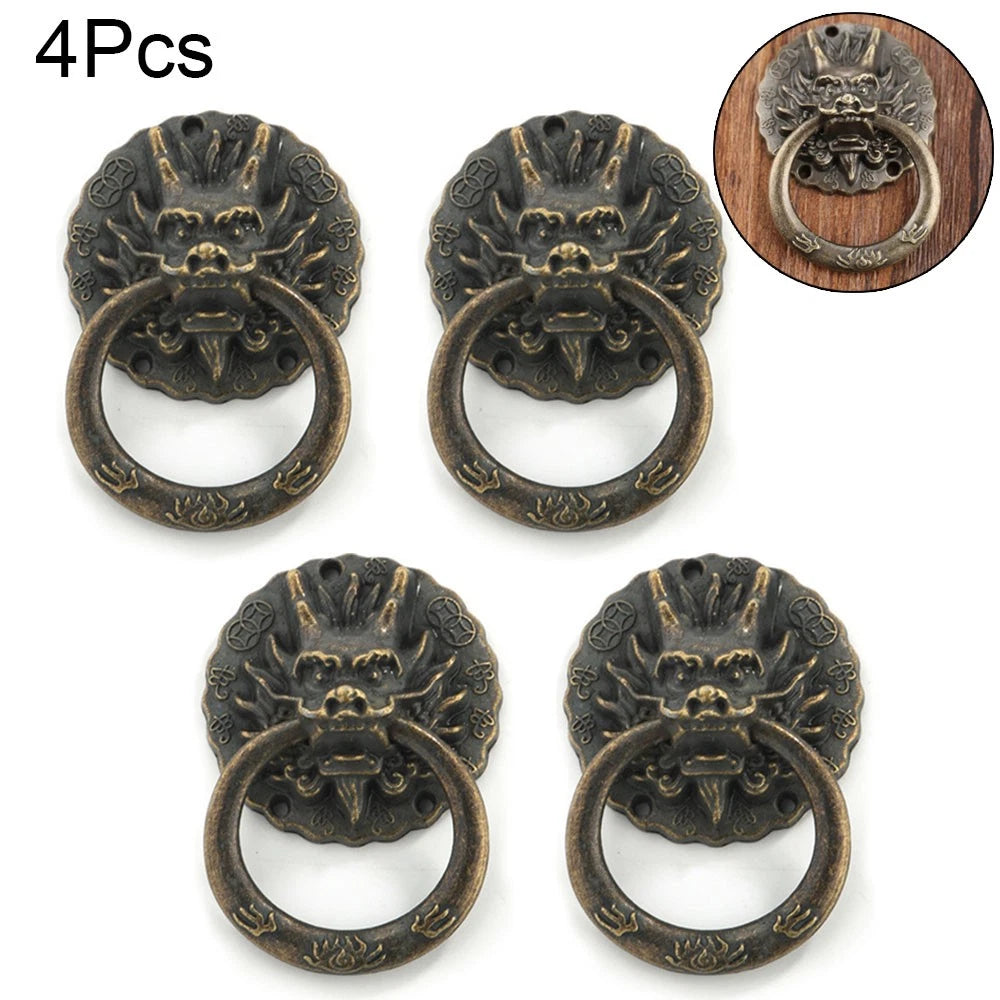Set of 4 Antique Bronze Dragon Head Cabinet Knobs for Furniture
