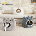 Cat Bed for Indoor Soft Plush Removable Pillow Non-Slip Base (Large)