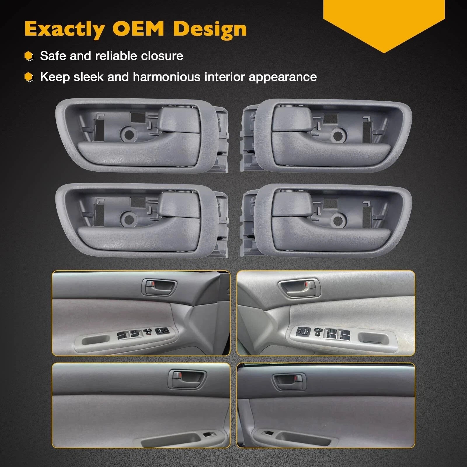 4X Grey Interior Door Handle Set for Toyota Camry (2002–2006)
