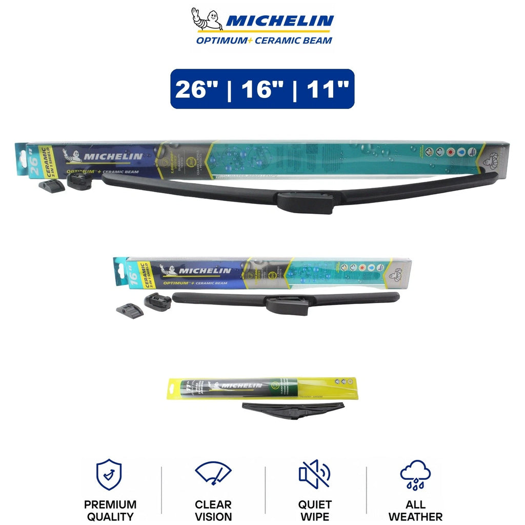 Set of 3 Michelin Optimum+ Ceramic Beam Wiper Blades for Rio (2012–2017)