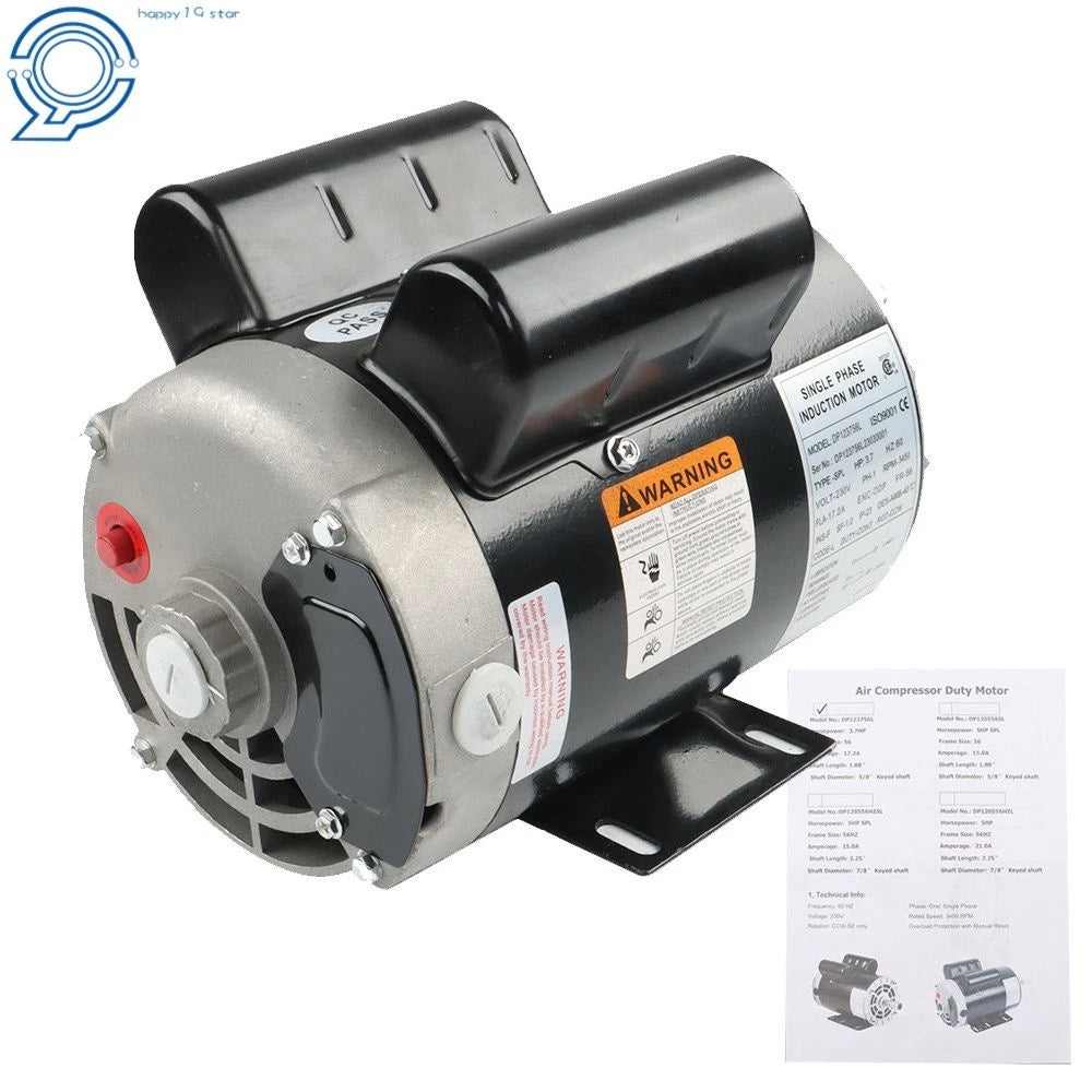 1 Phase Electric Motor 3450RPM for Compressor Duty (56 Frame, 5/8" Shaft, 230V)
