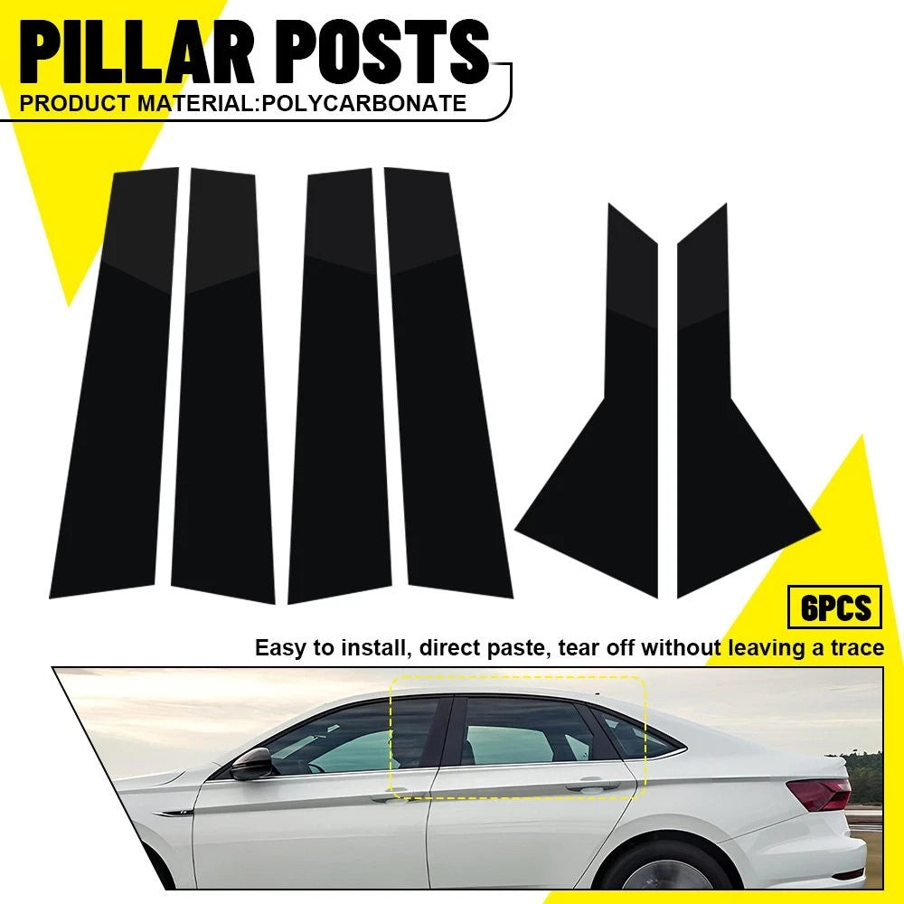 Set of 6 Glossy Black Door Trim Covers for VW Jetta MK7 (2019–2021)