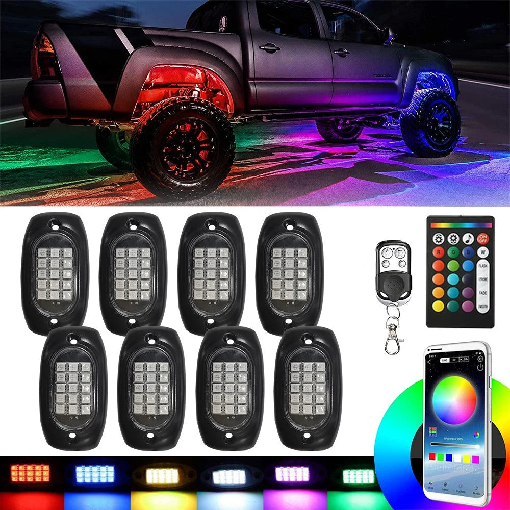 8X RGB LED Rock Neon Underglow Lights for Chevy Silverado (1500, 2500 HD)