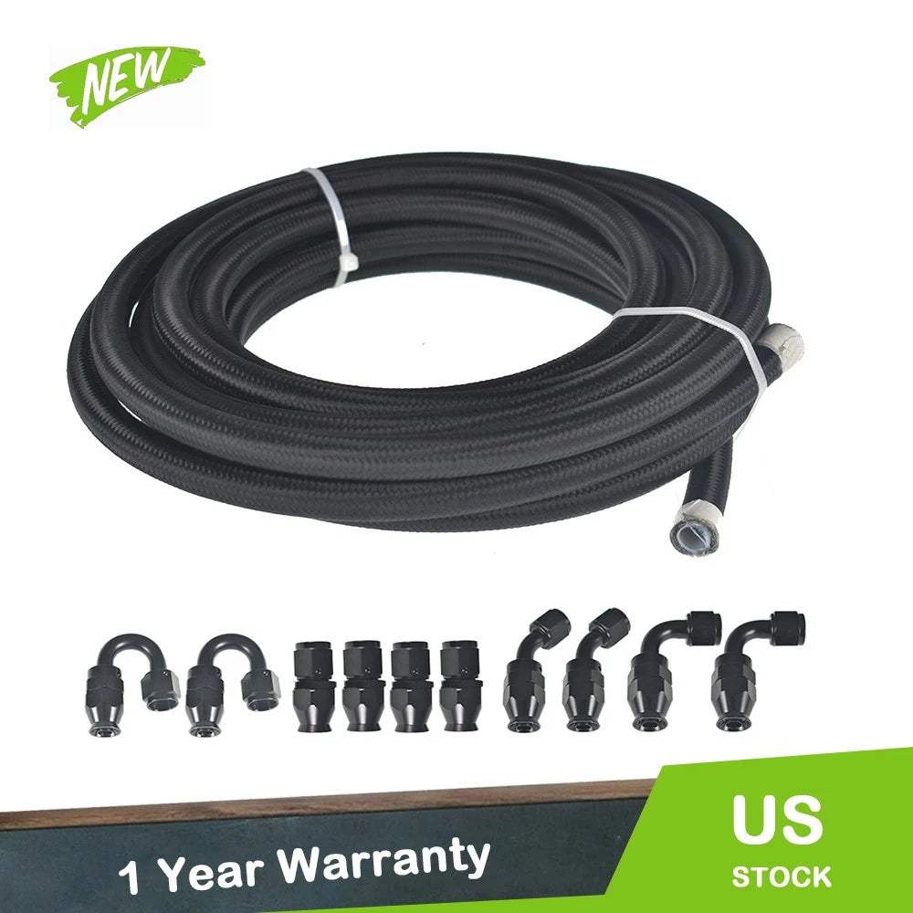 20FT Nylon E85 PTFE Fuel Line Hose Kit with 10 Fittings 8AN