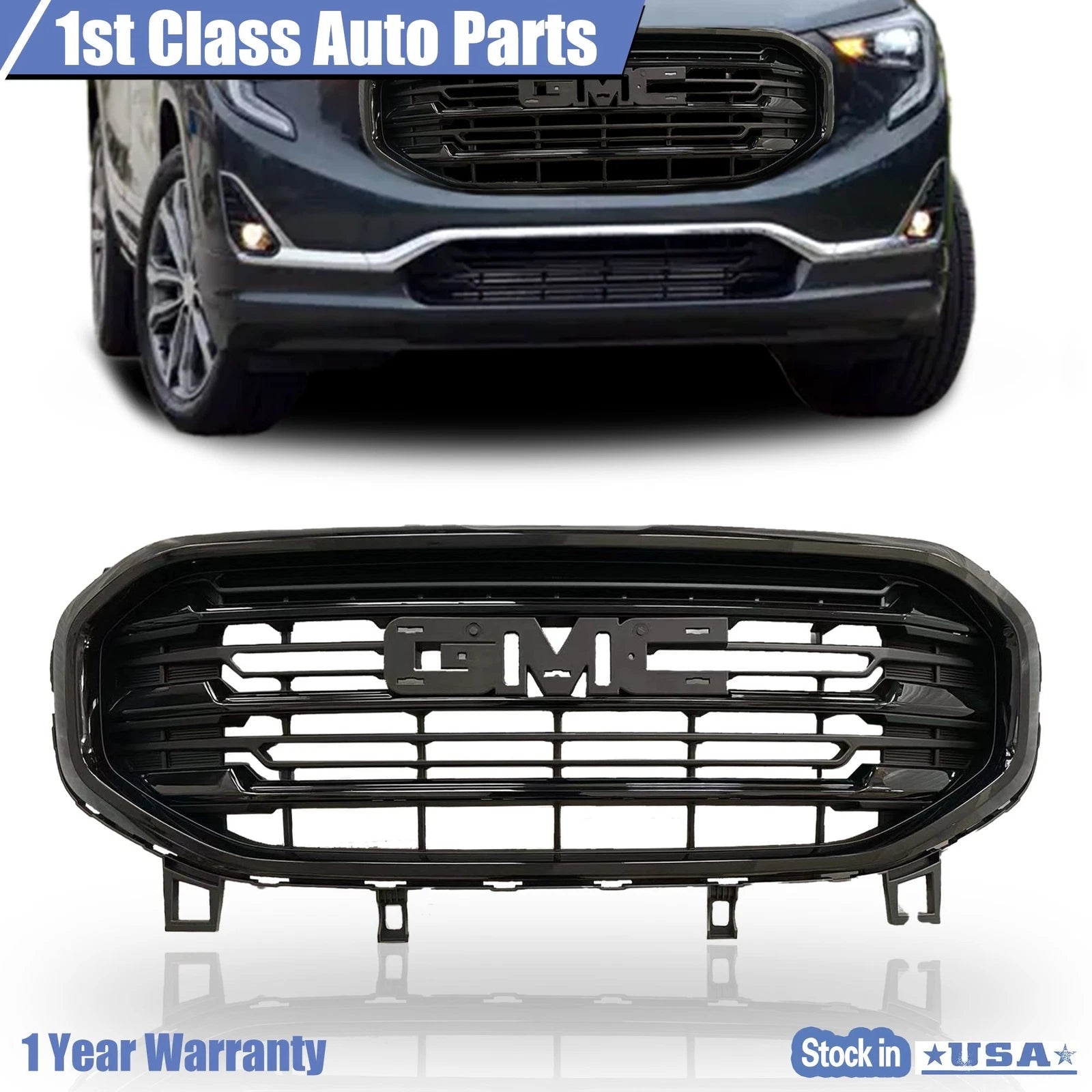 Front Upper Grille for GMC Terrain (2018–2021) Gloss Black Denali Style