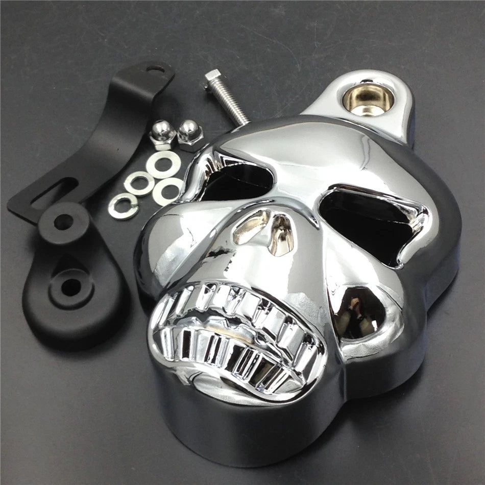 Chrome Skull Horn Cover for Harley Davidson Cowbell Horns (1992–2020)