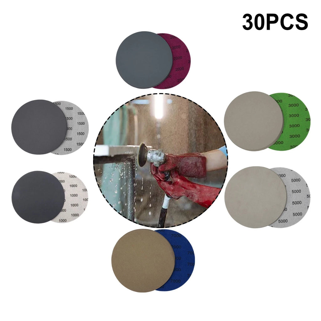 30pcs 5 Inch Hook & Loop Wet-Dry Sanding Discs 1000-7000 for Automotive
