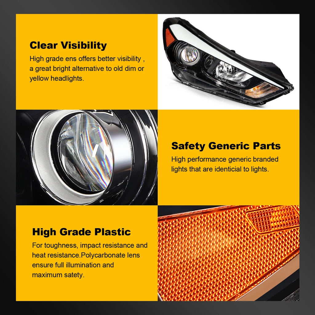 Headlamp Pair for Hyundai Tucson (2016–2018) with Bulbs