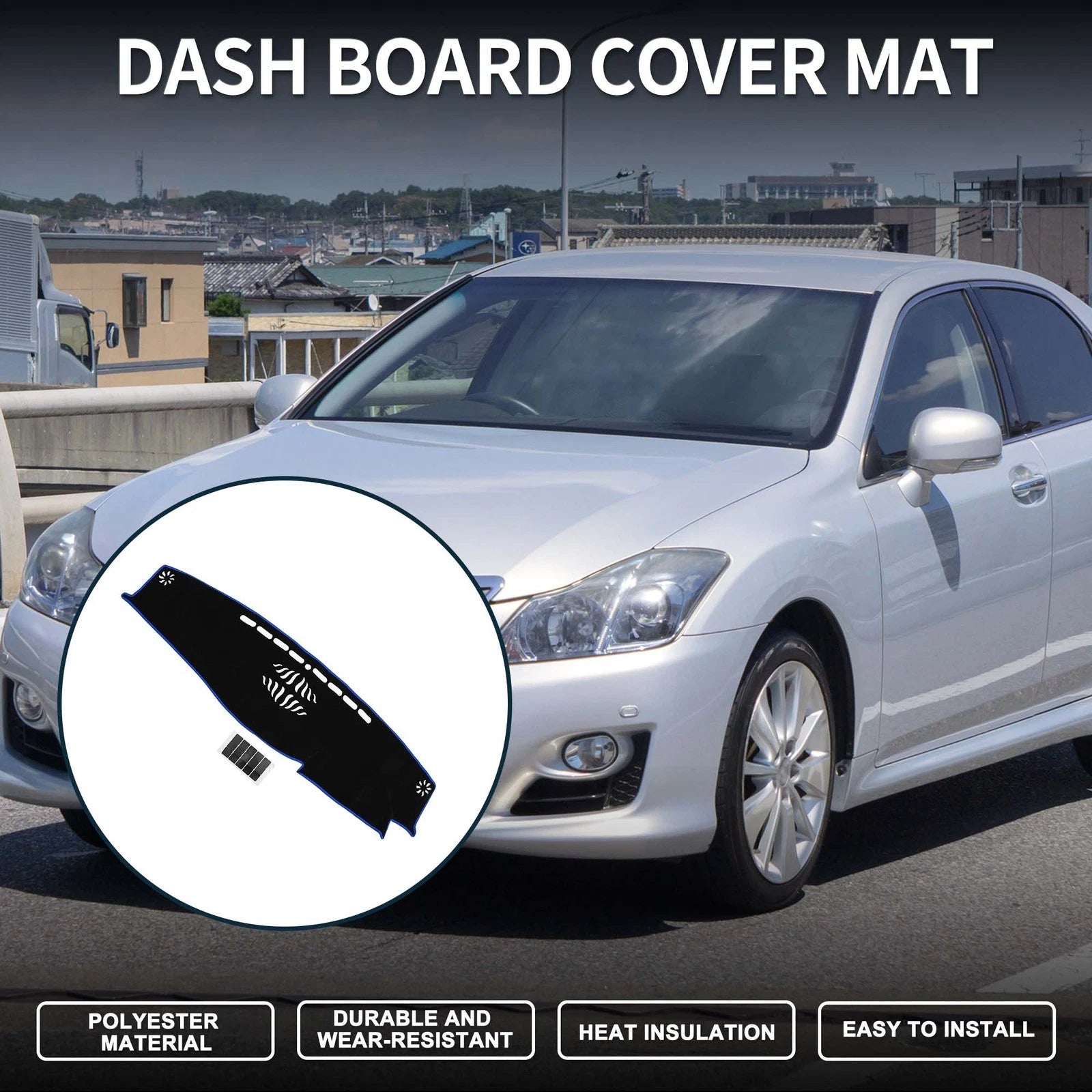 Dashboard Cover Mat for Toyota Crown (2012–2018) with Sticker Black Blue