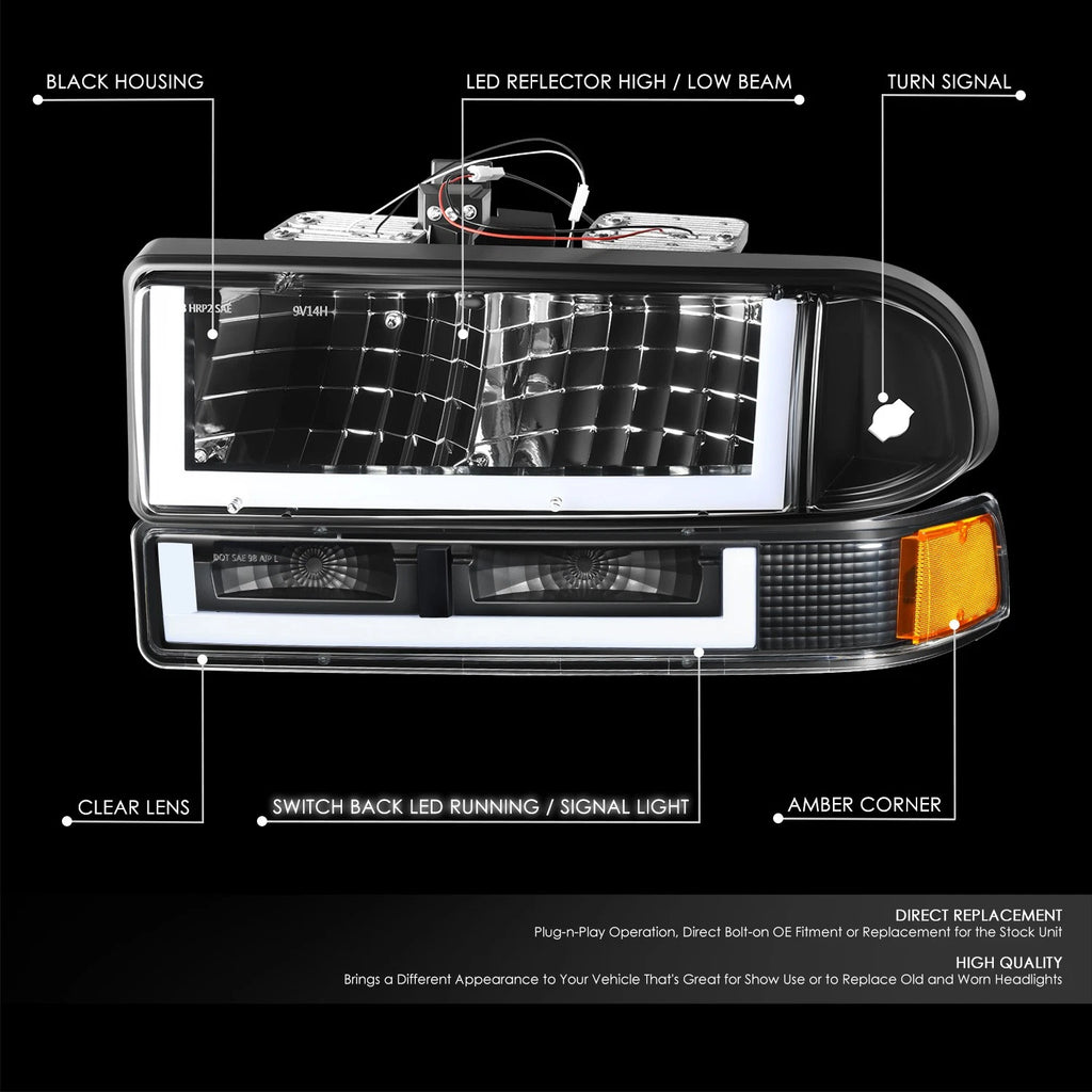 U-Shape LED DRL Switchback Headlights for Chevy Blazer/S10 (1998–2004)