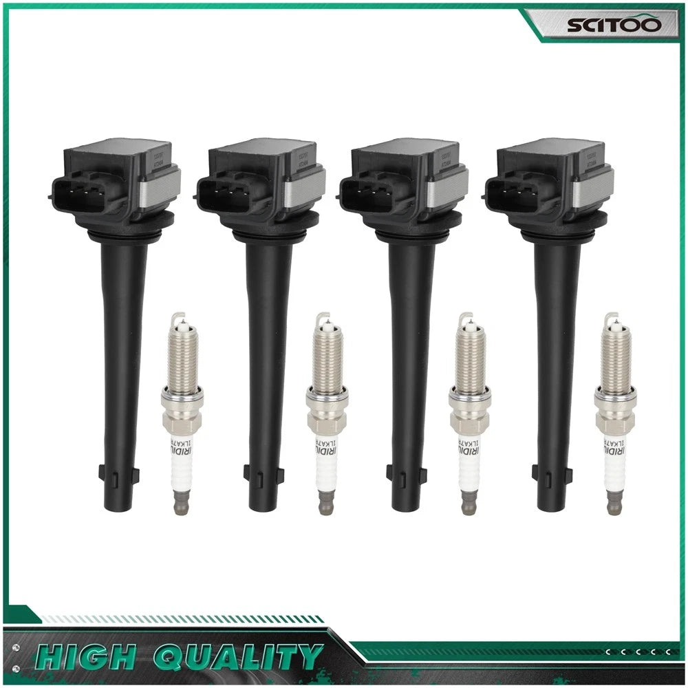 Set of 4 Ignition Coils & 4 Spark Plugs for Nissan Tiida, Sentra (2007–2017)