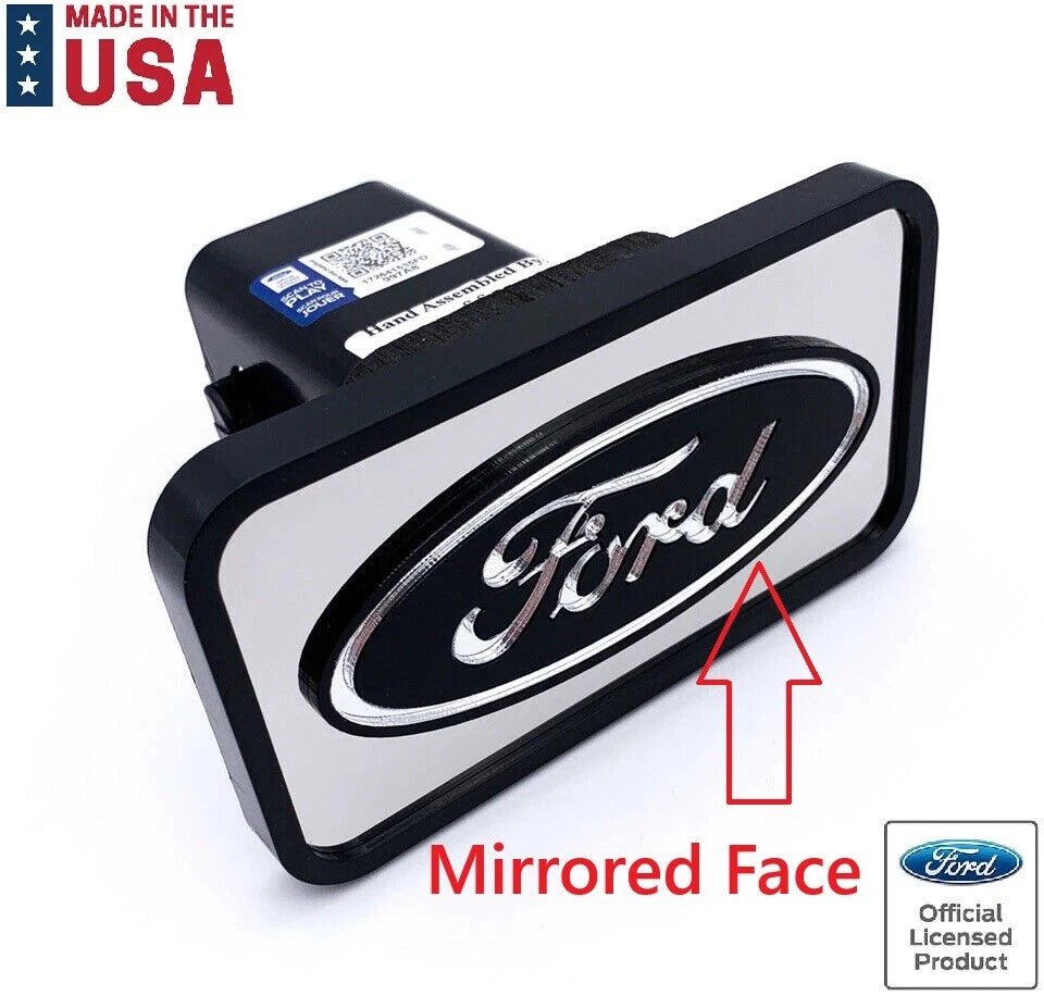 Tow Hitch Cover ABS Mirrored with Black Ford Oval Logo for 2" Receivers (Ford)
