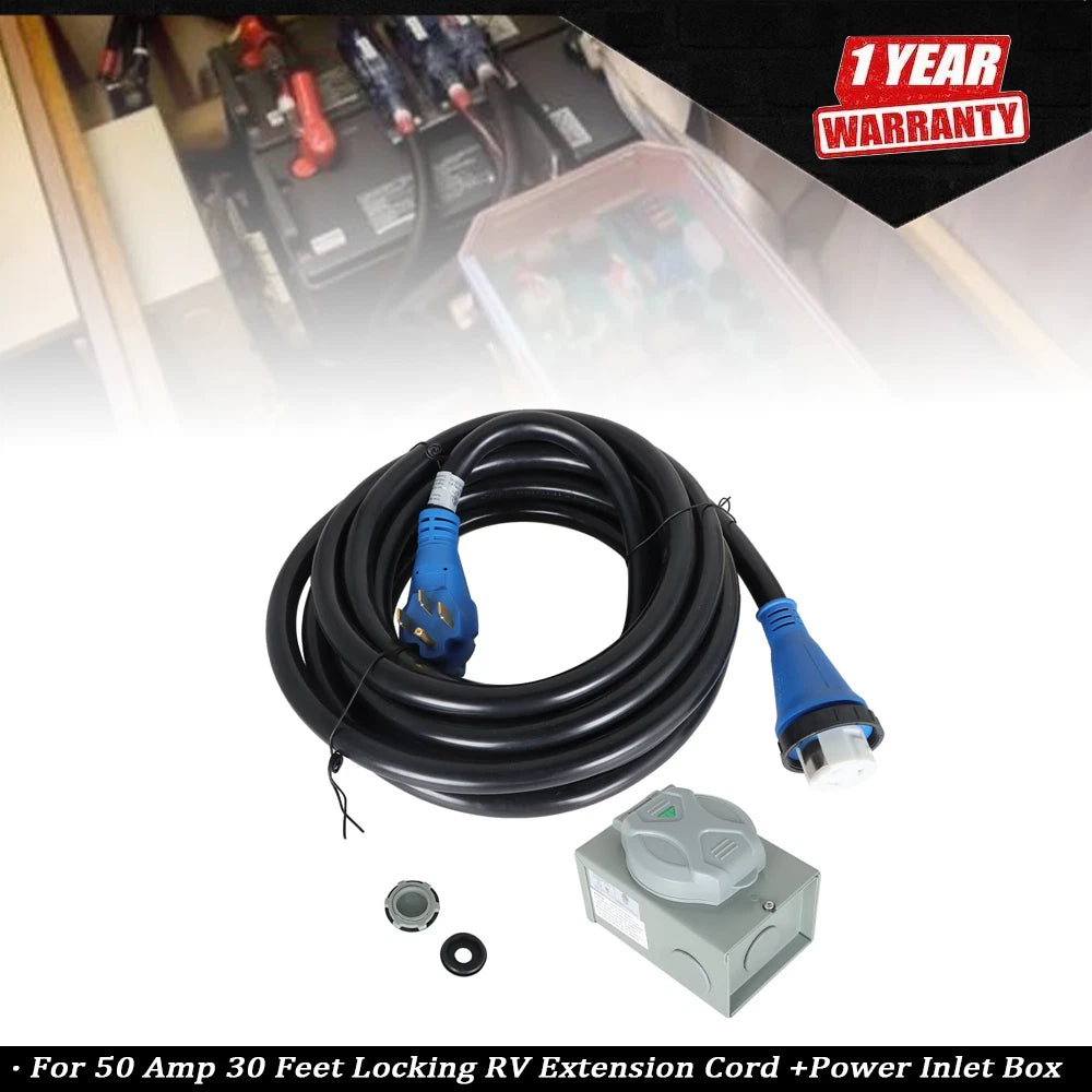 30 Feet 50 Amp RV Extension Cord with Power Inlet Box (Universal)