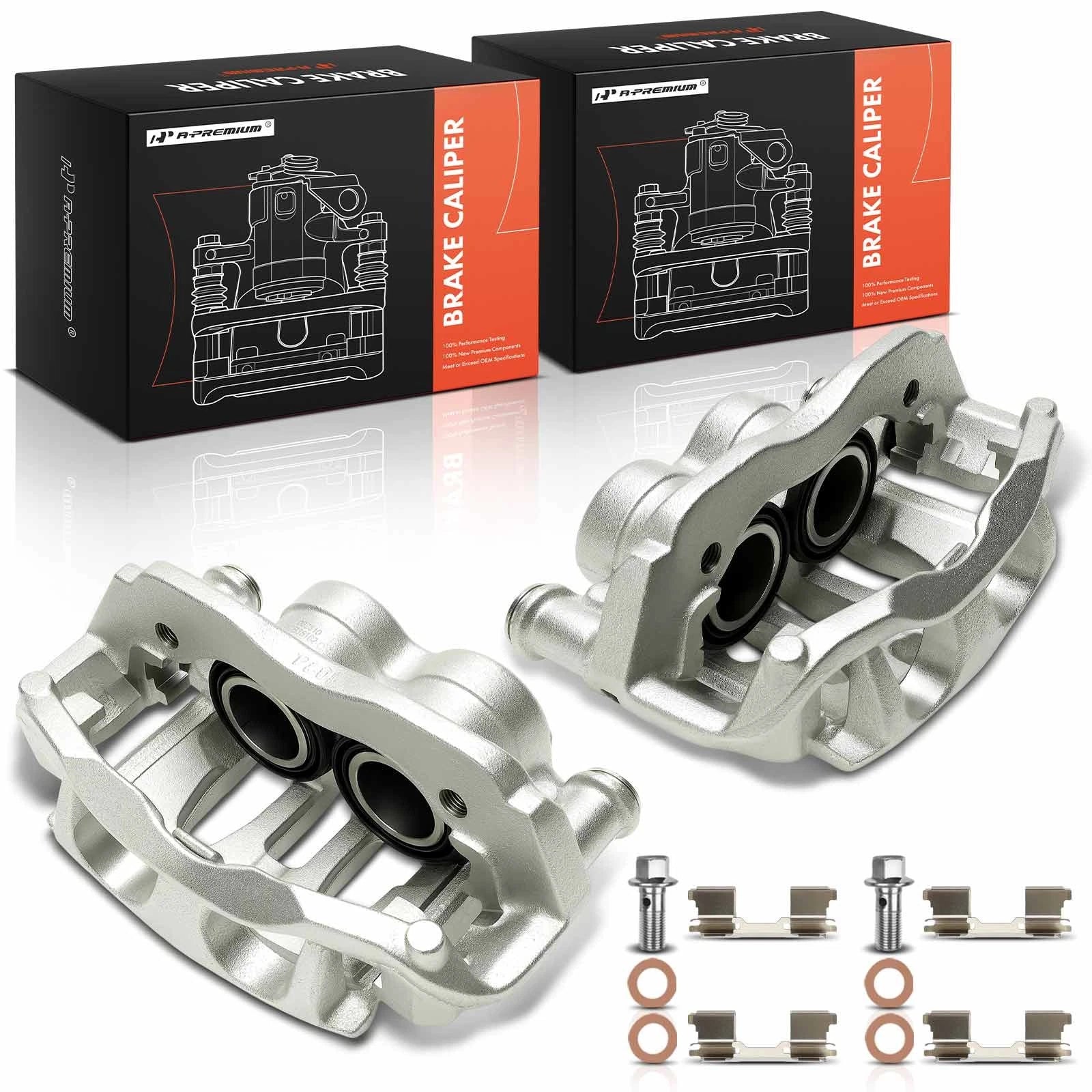 Pair Front Brake Calipers with Brackets for Mercedes-Benz Freightliner 