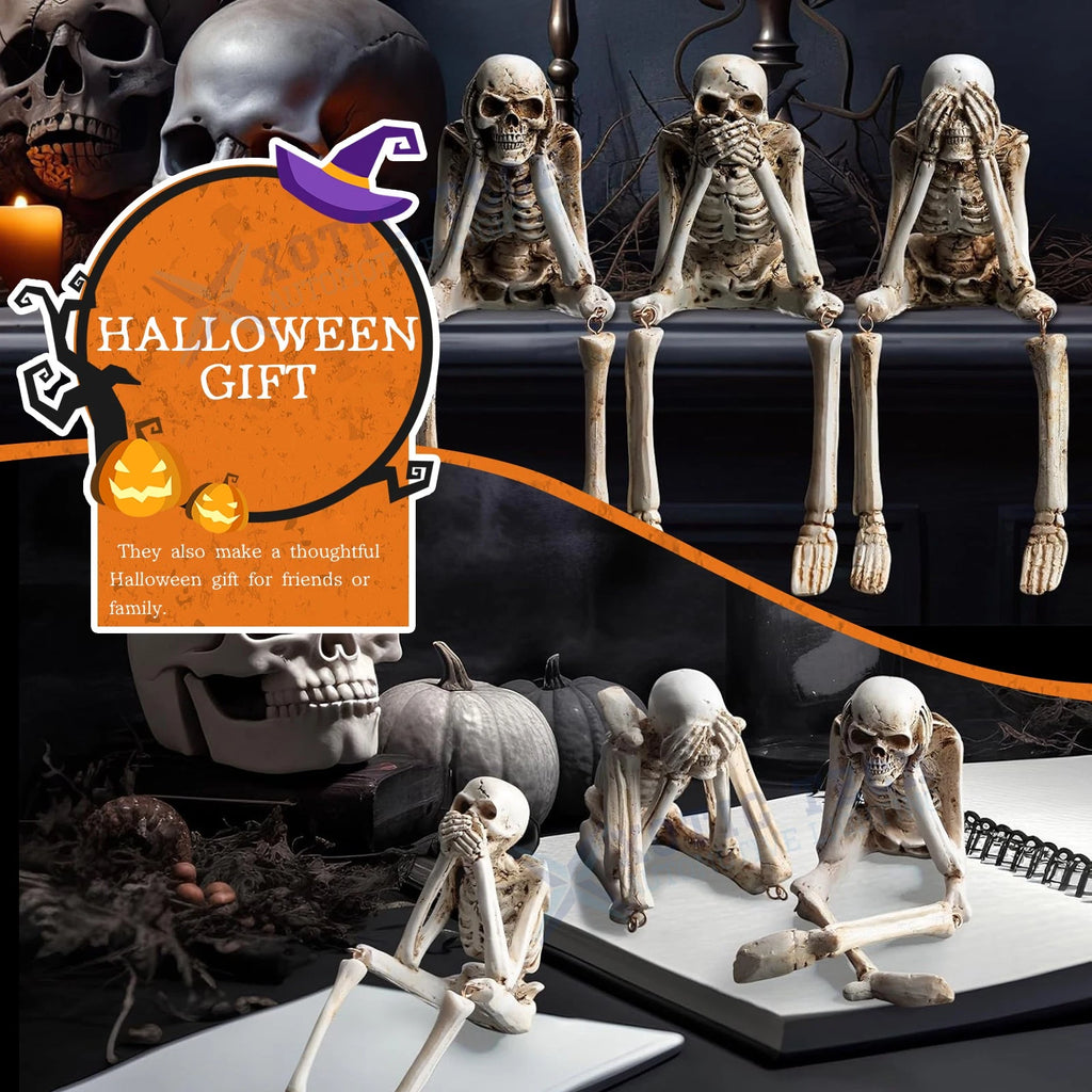 Set of 3 Halloween Statues for Speak See Hear No Evil Skeleton Skull (1990-1990)