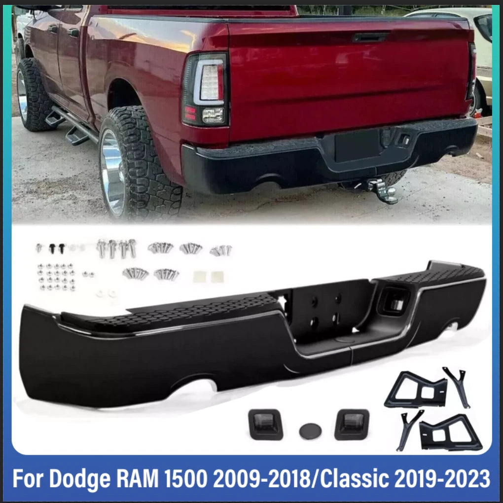 Gloss Black Rear Bumper for Dodge Ram 1500 (2009–2018) w/Dual Exhaust