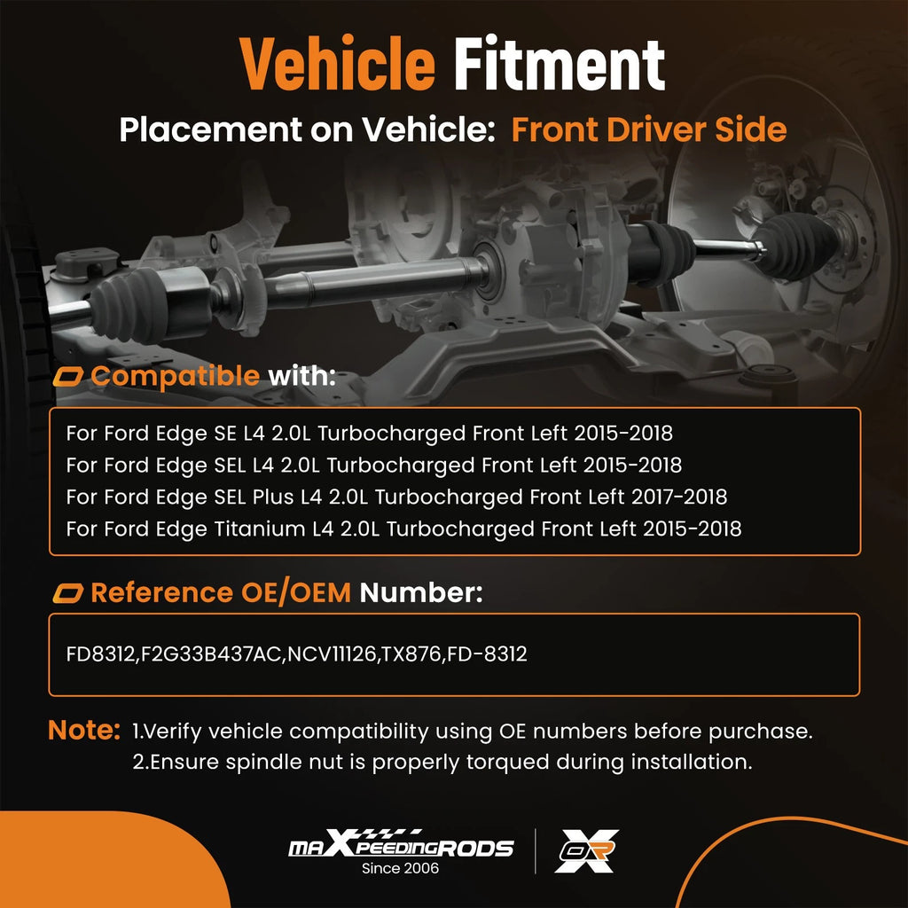 Front Left CV Joint Axle Assembly for Ford Edge 2015–2018 (Turbocharged)