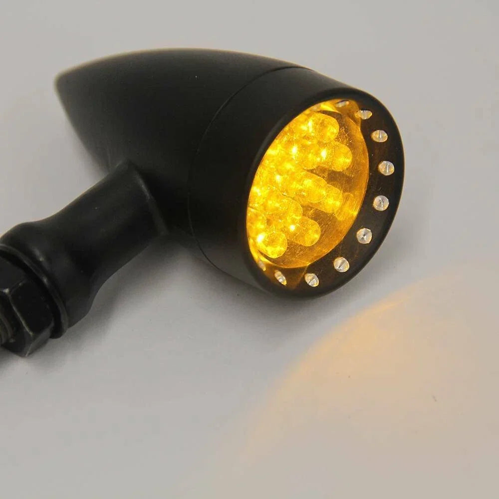 Black LED Turn Signal Lights for Motorcycle - Amber