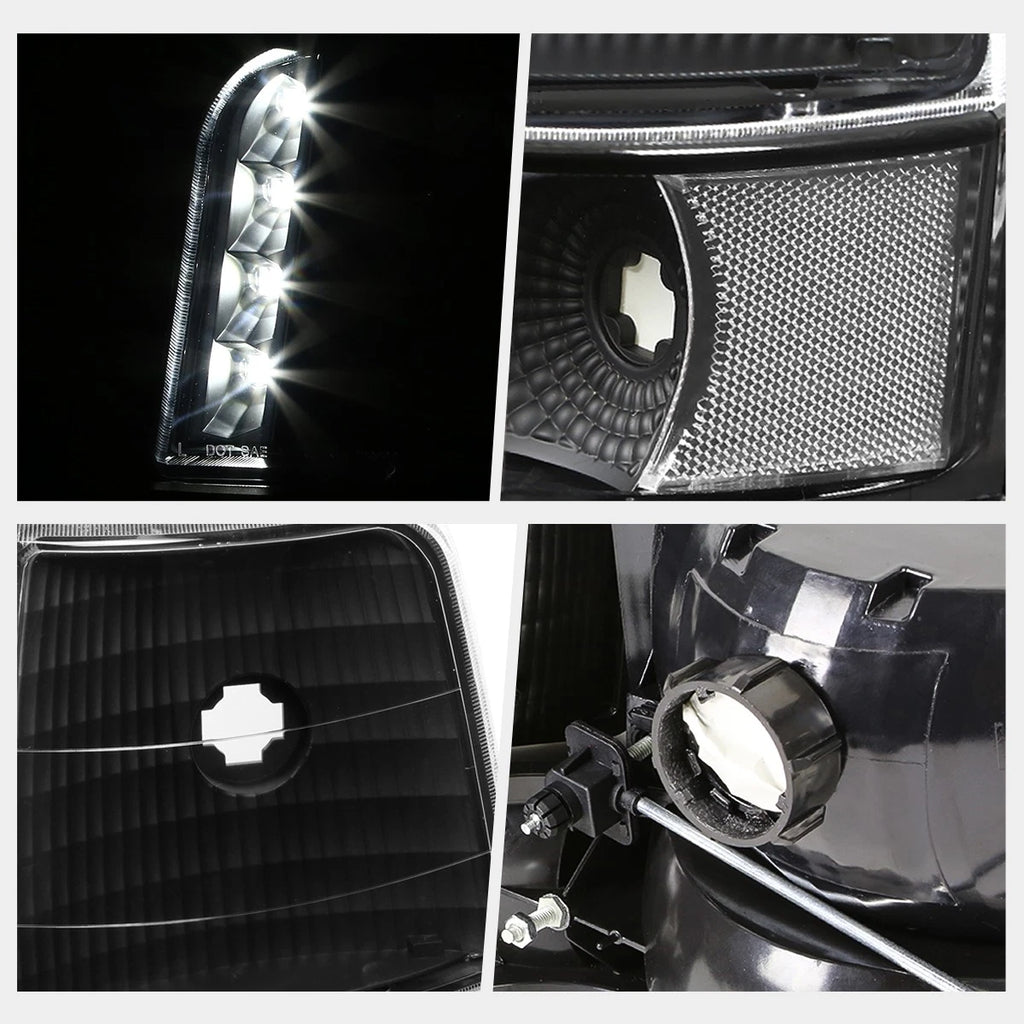 LED DRL Headlight for Ford F150/F250/F350 (1992–1996) Black Housing Clear Corner