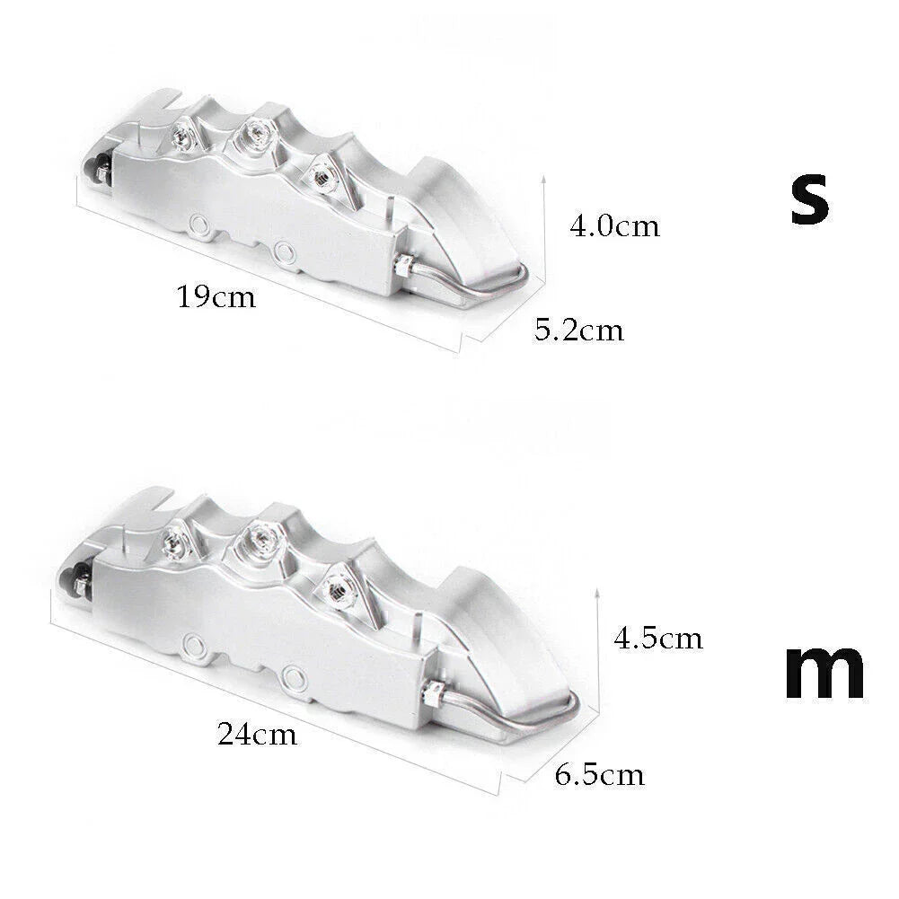 3 x Silver 3D Front Rear Disc Brake Caliper Covers for Universal Car Truck