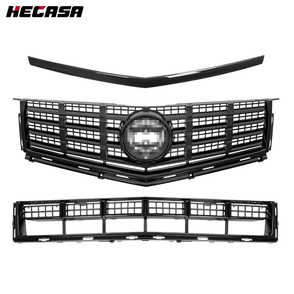 Set of 3 Black Front Bumper Grilles for Cadillac SRX (2013–2016)