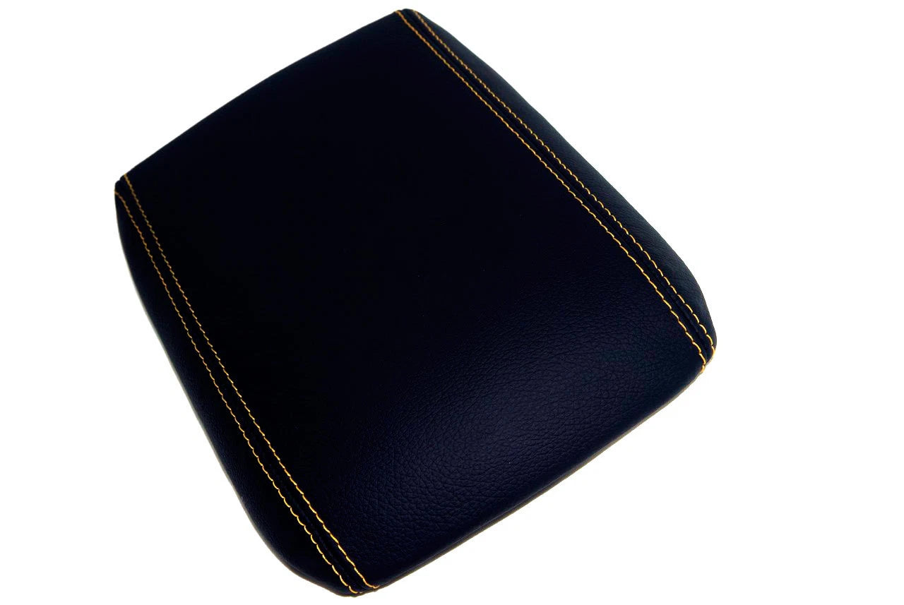 Leather Synthetic Console Armrest Cover for Ford Mustang (2005–2009) Yellow Stitch