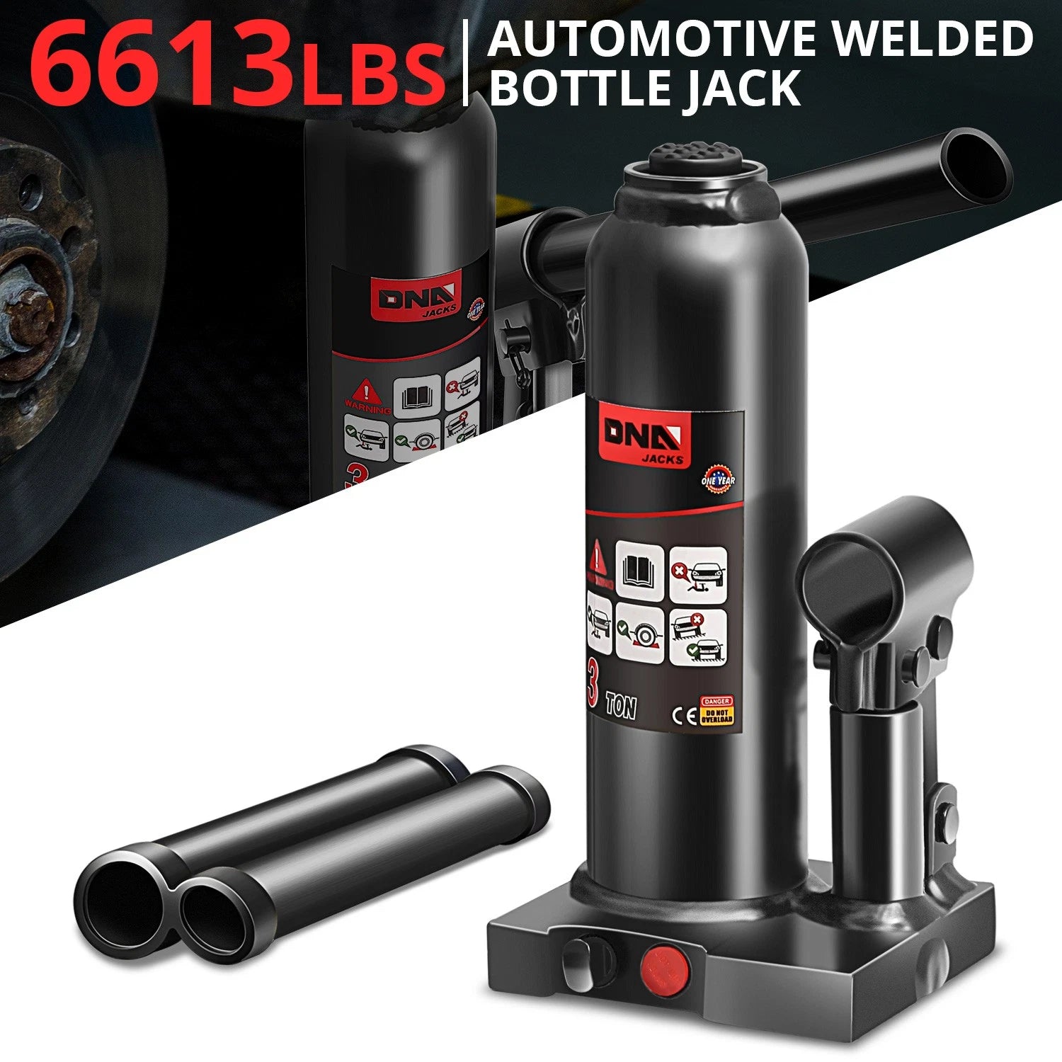 3 Ton Hydraulic Bottle Jack for Automotive Repair (14.5")