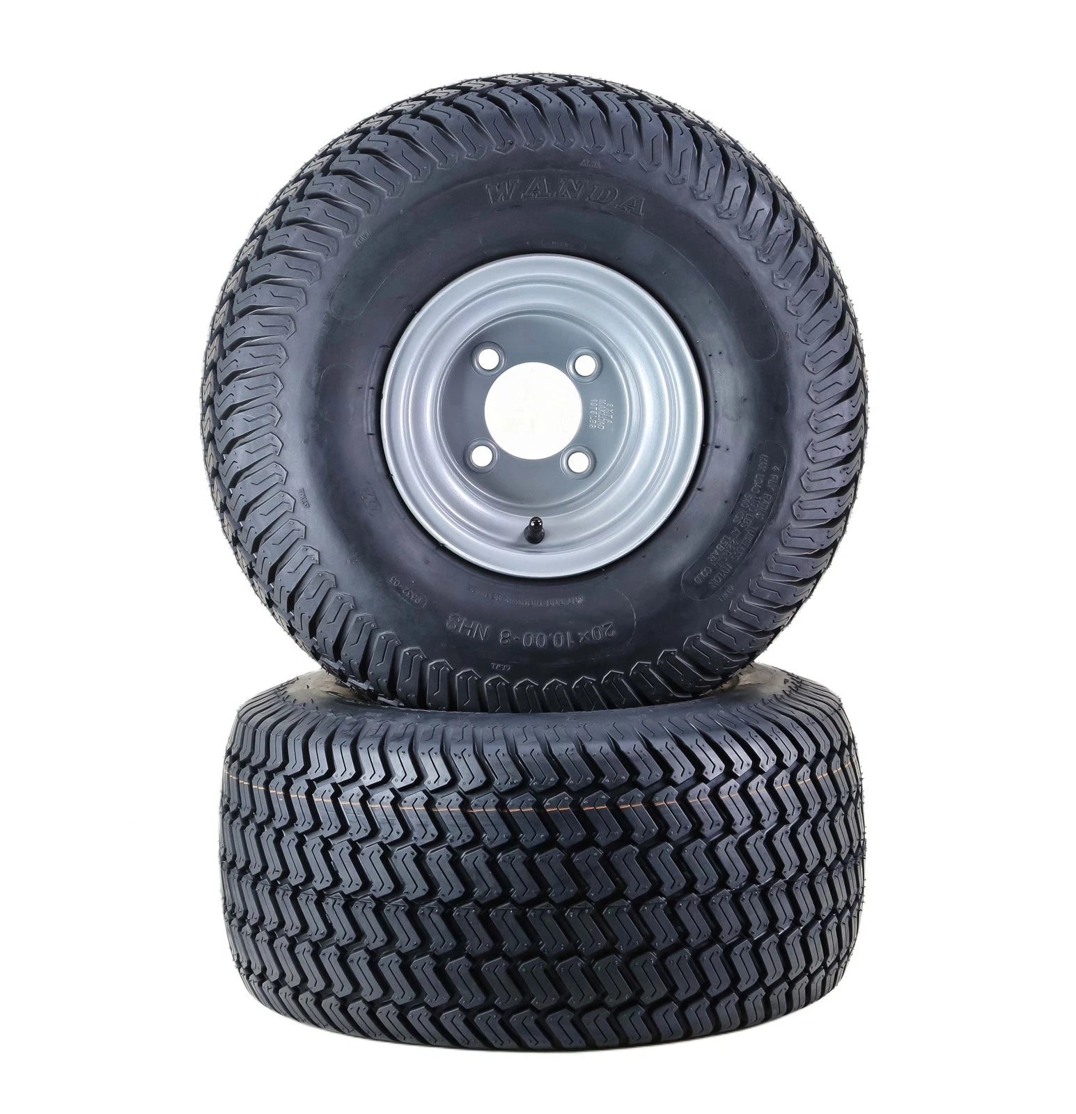 Set of 2 Lawn Mower Tires 20X10-8 4-Ply with 4x4" Silver Wheel 13040