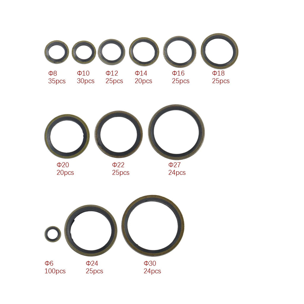Set of 378 NBR Metal Bonded Sealing Washers for Various Applications
