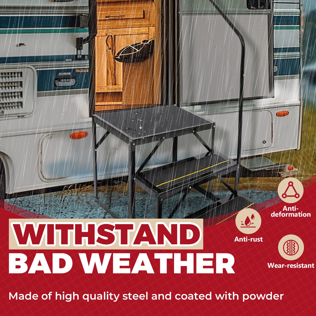 3-Step Anti-Slip Stair with Handrail for RV Camper (Portable)