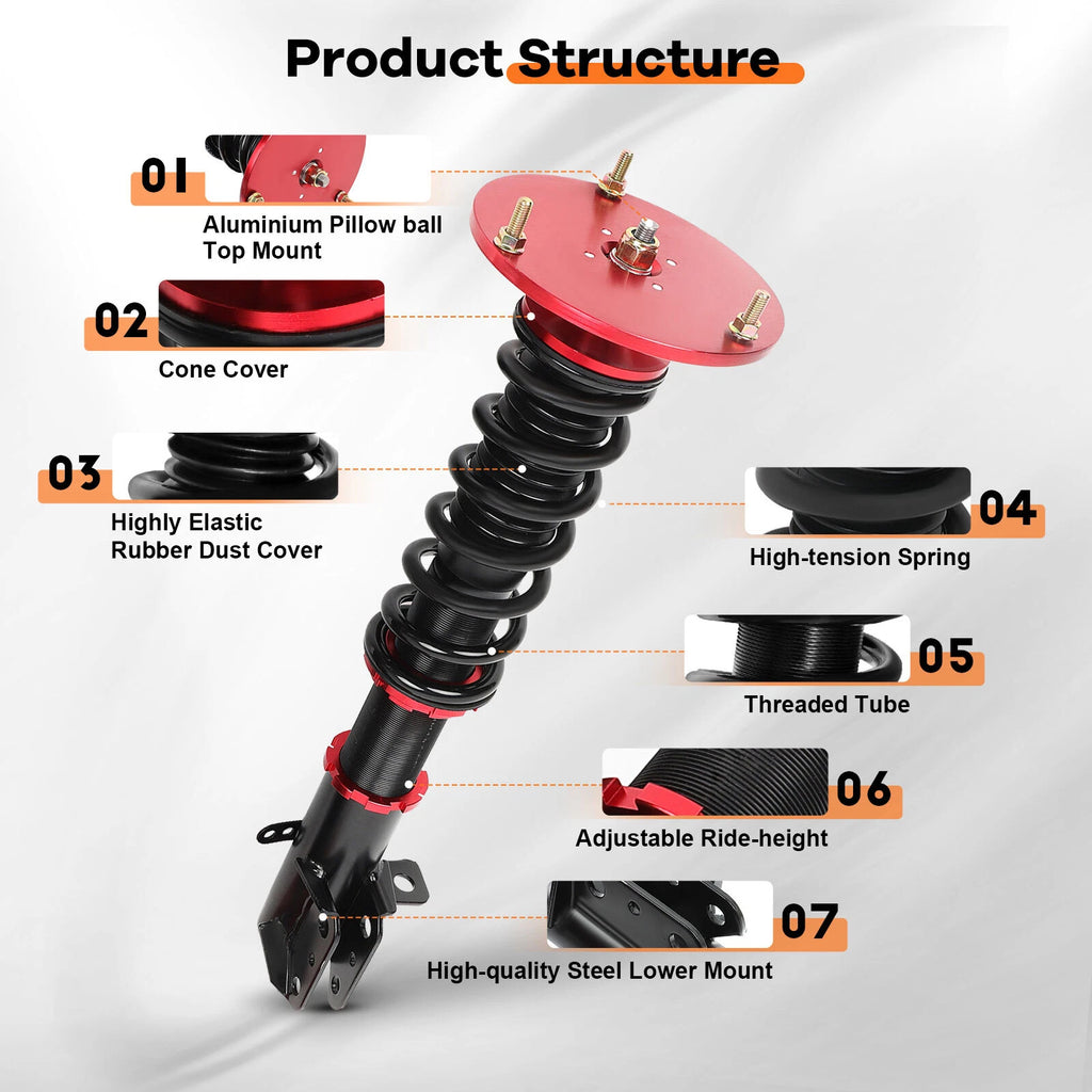 Coilovers for Dodge Neon SRT-4 (2003-2005) Adjustable Height Red Shocks