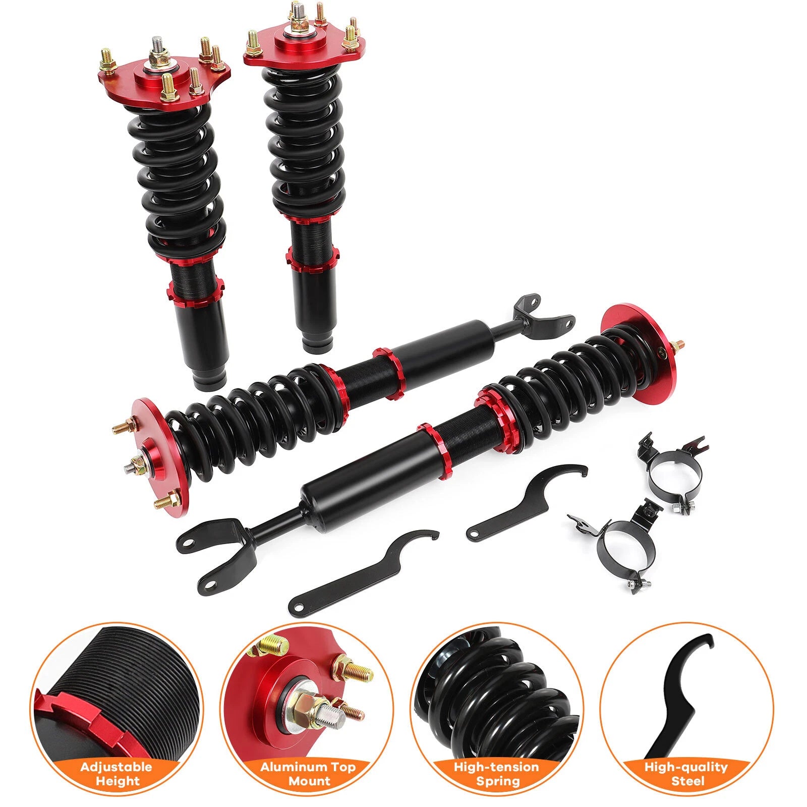 Coilovers for Honda Prelude (1992–2001) Adjustable Height Red Kits