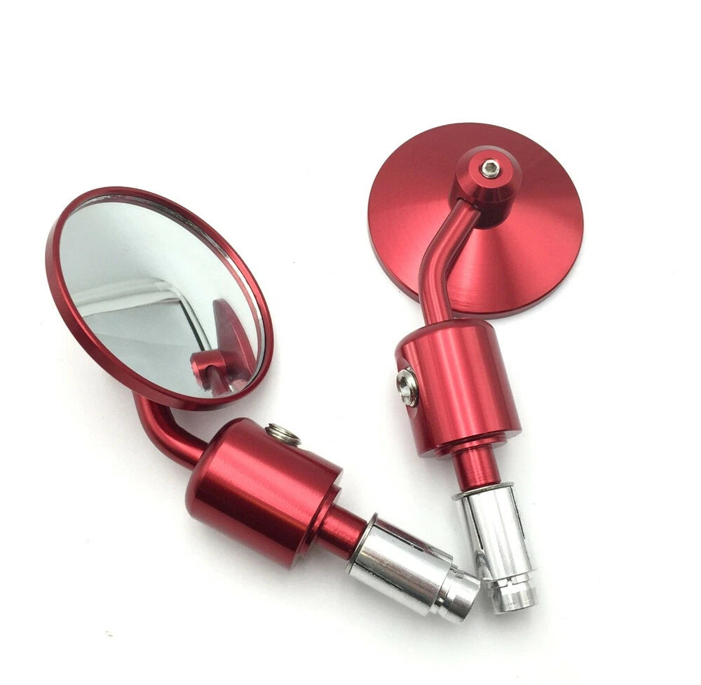 CNC Round 7/8" Handle Bar End Rearview Mirror Red for Suzuki Ducati BMW