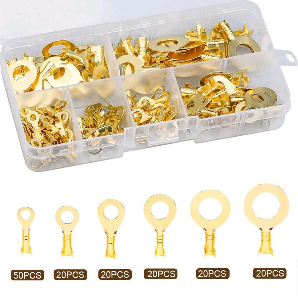 Set of 150 Brass Insulated Crimp Ring Terminals Electrical Wire Connectors