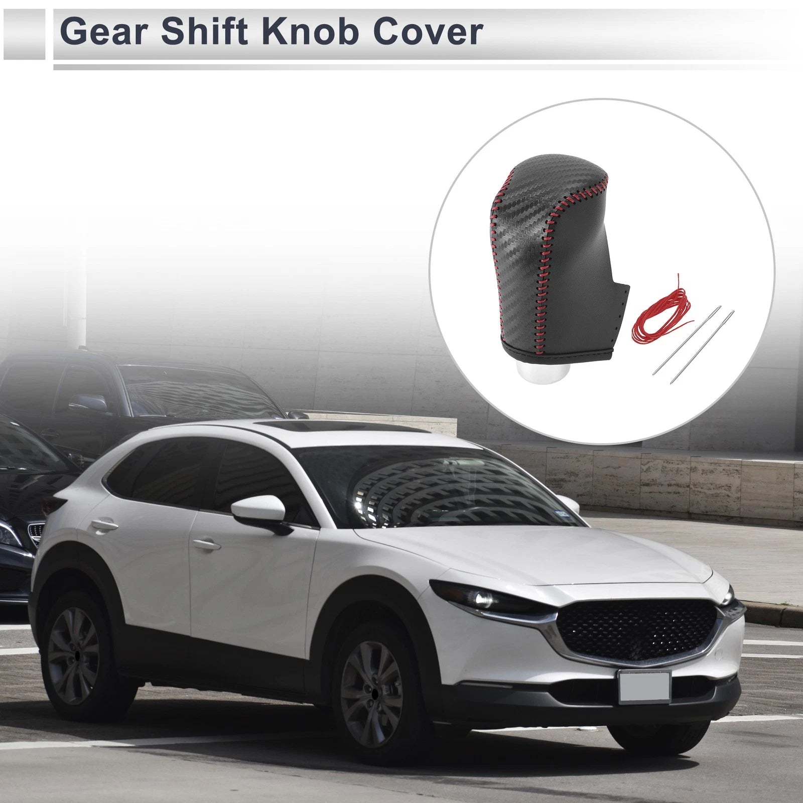 1 Pc Gear Shift Knob Cover for Mazda CX-30 (2020–2021) Black Carbon Fiber Red