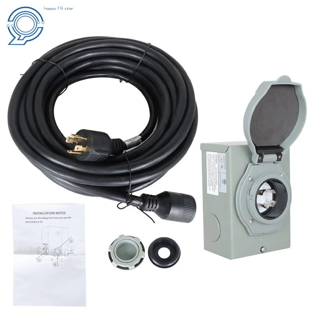 30 Amp Generator Cord and Power Inlet Box for NEMA L14-30P L14-30R