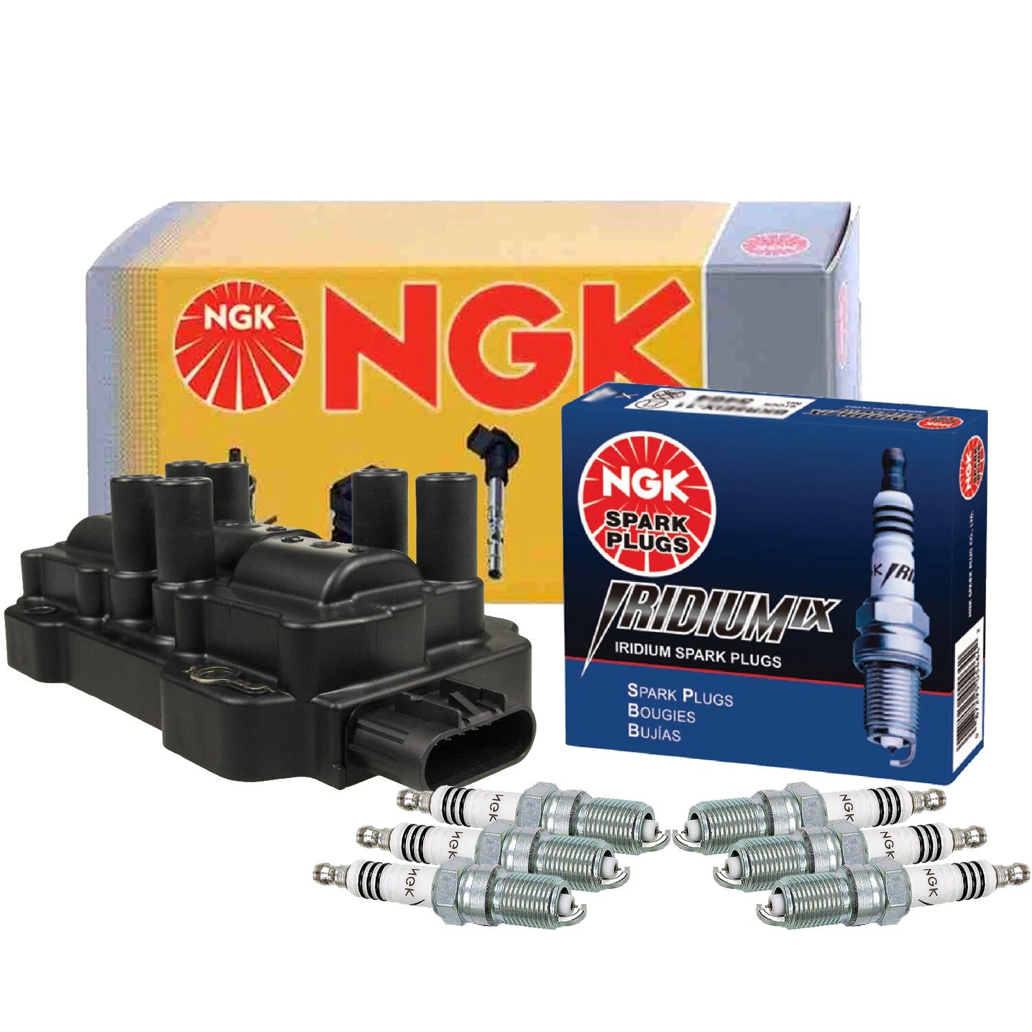 NGK DIS Ignition Coil & 6 Iridium IX Spark Plugs Kit for Buick Chevy GMC Pontiac