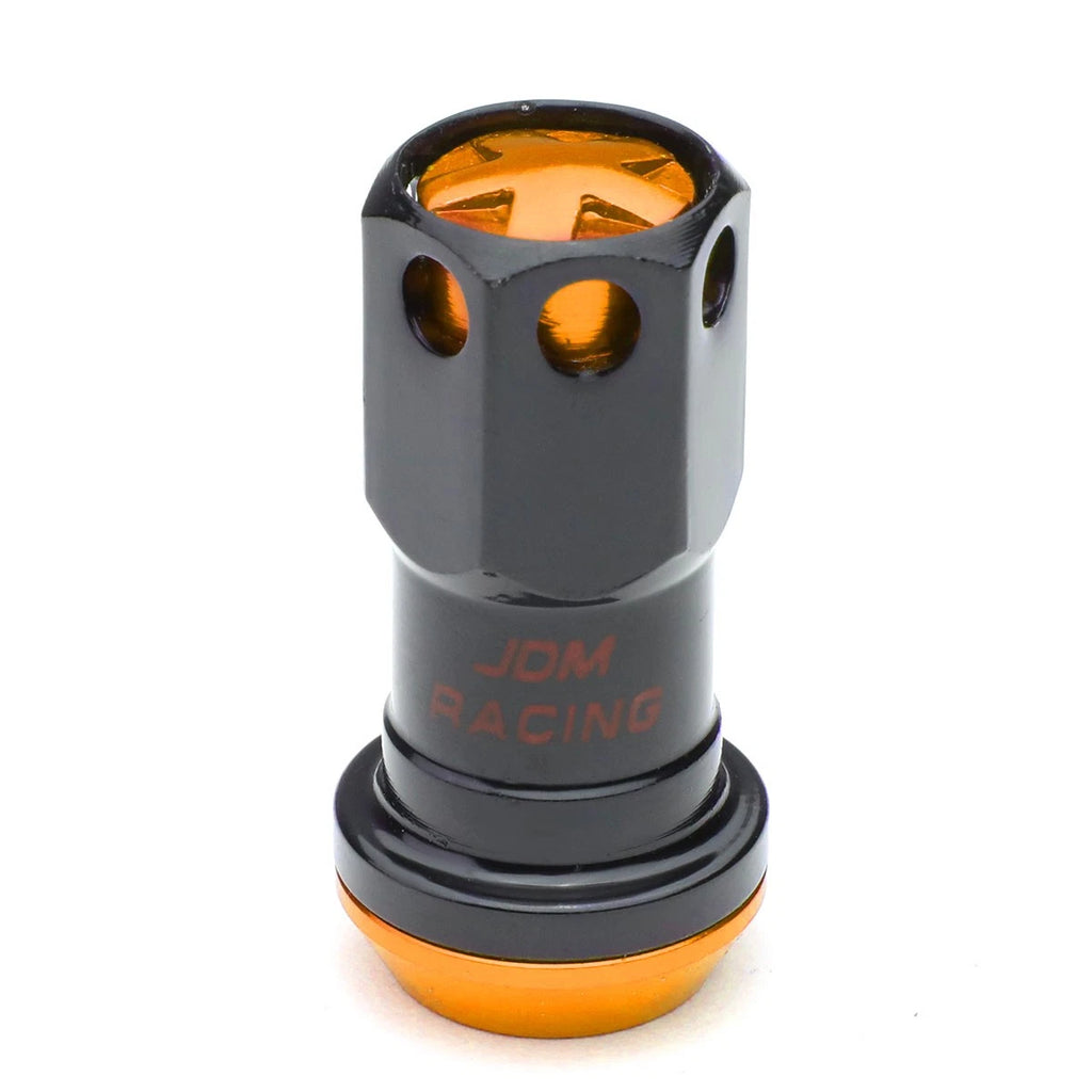 Set of 16 Aluminum Orange Rim Lock Nuts + Adapter M12x1.5 (Closed)