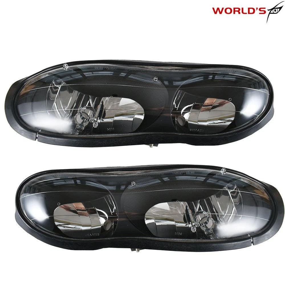 Set of 2 Halogen Black Headlight Assemblies for Chevy Camaro Z28