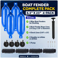 Set of 4 Boat Fenders for (6.5" x 23", Blue)