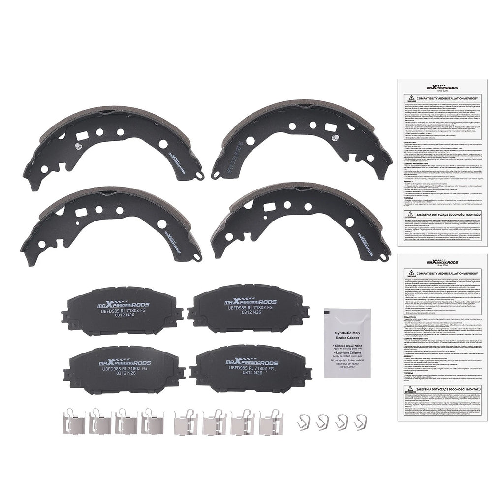 Front Ceramic Brake Pads & Rear Shoes Kit for Scion xD (2008–2014), Toyota Corolla (2009–2019)