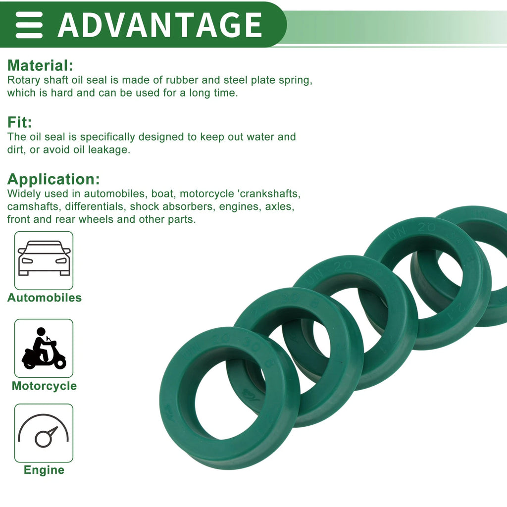 Set of 5 Oil Seal Rotary Shaft Seal 20x30x8mm High Pressure Green for Various Models