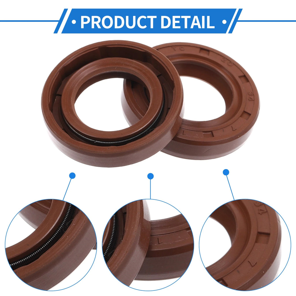 Set of 2 Oil Seal Rotary Shaft Seal FKM Rubber 20x34x7mm