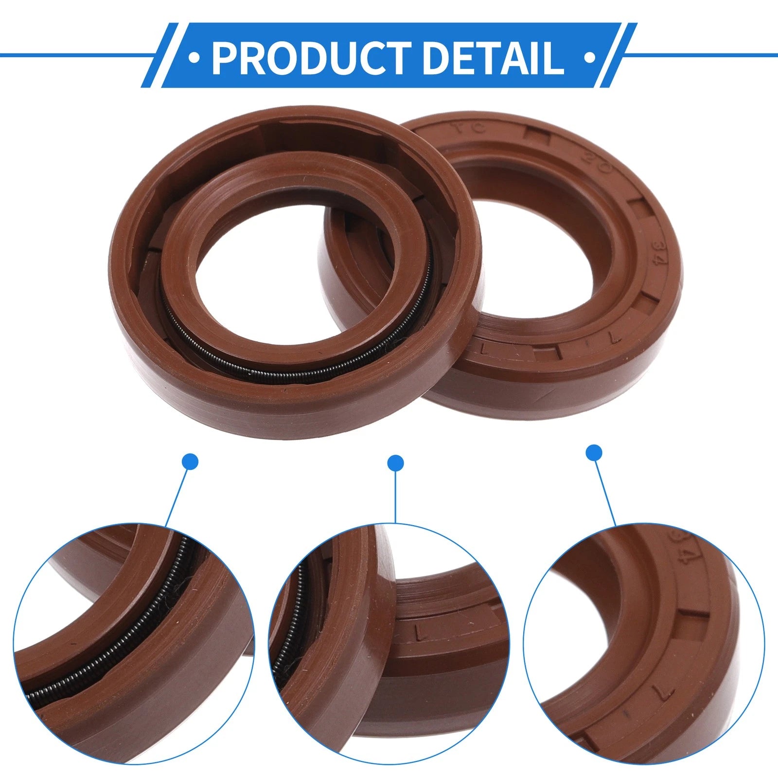 Set of 2 Oil Seal Rotary Shaft Seal FKM Rubber 20x34x7mm