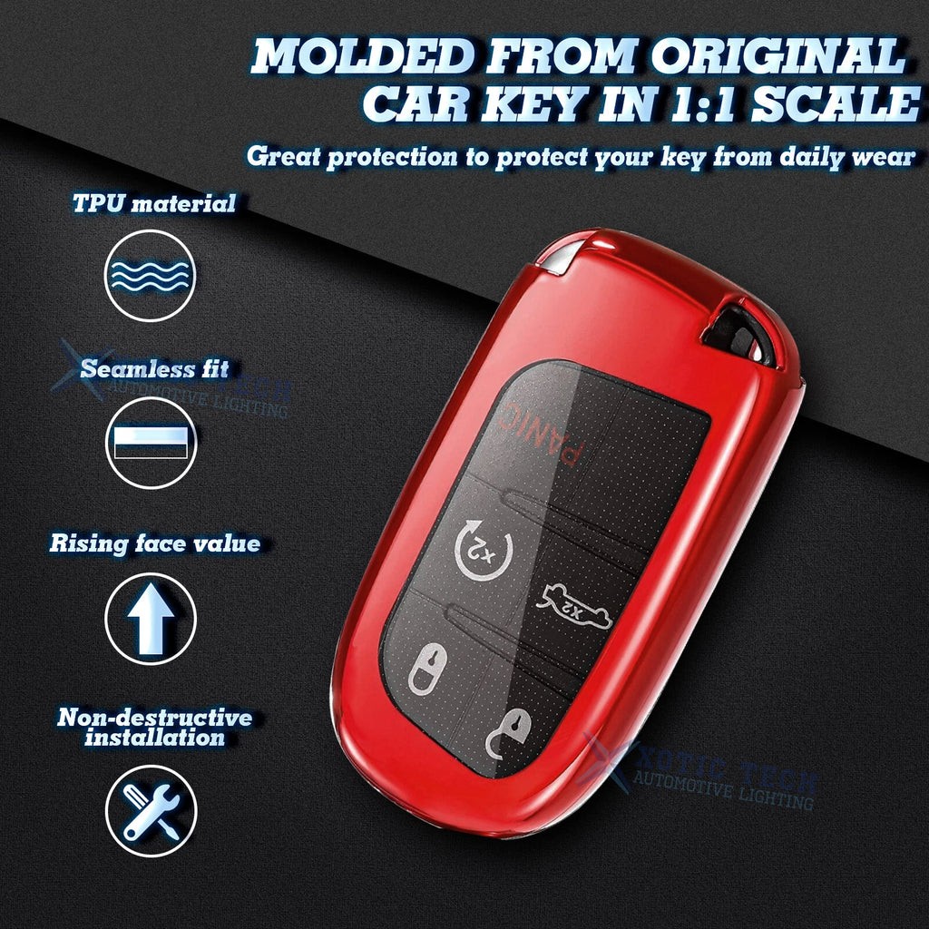 Red Soft TPU Smart Key Fob Shell for Jeep Cherokee Dodge Charger (2014-2020)