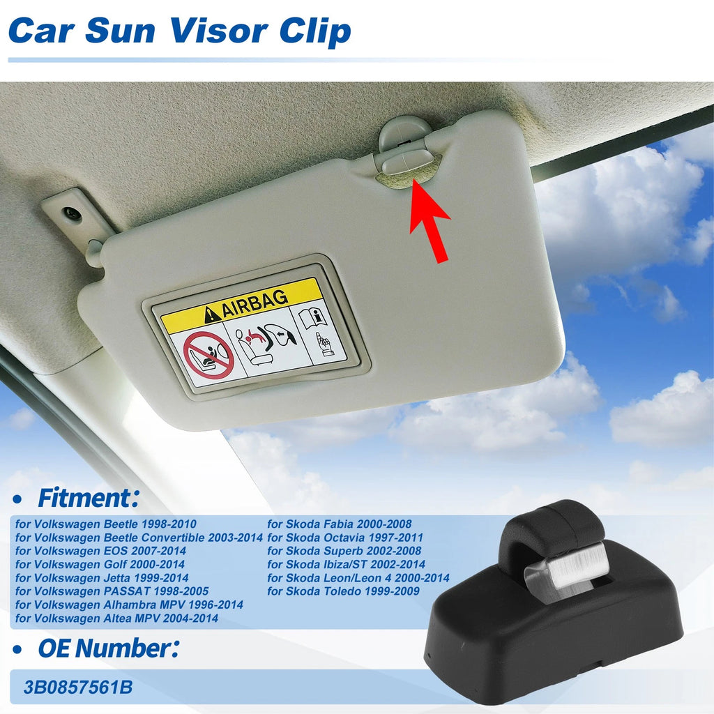 Sun Visor Clip for Volkswagen Beetle (1998–2010) 3B0857561B Black