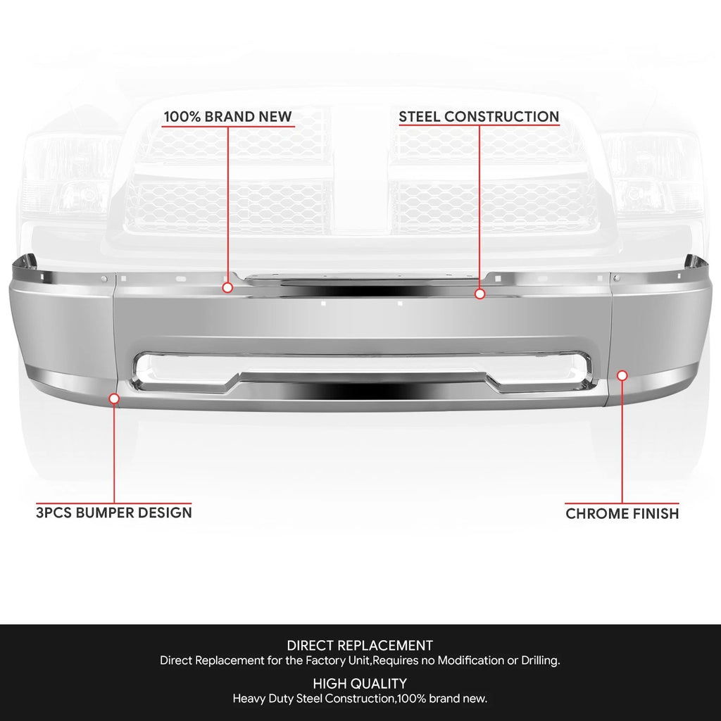 Steel Front Bumper Face Bar for Dodge Ram 1500 (2009–2012) Chrome