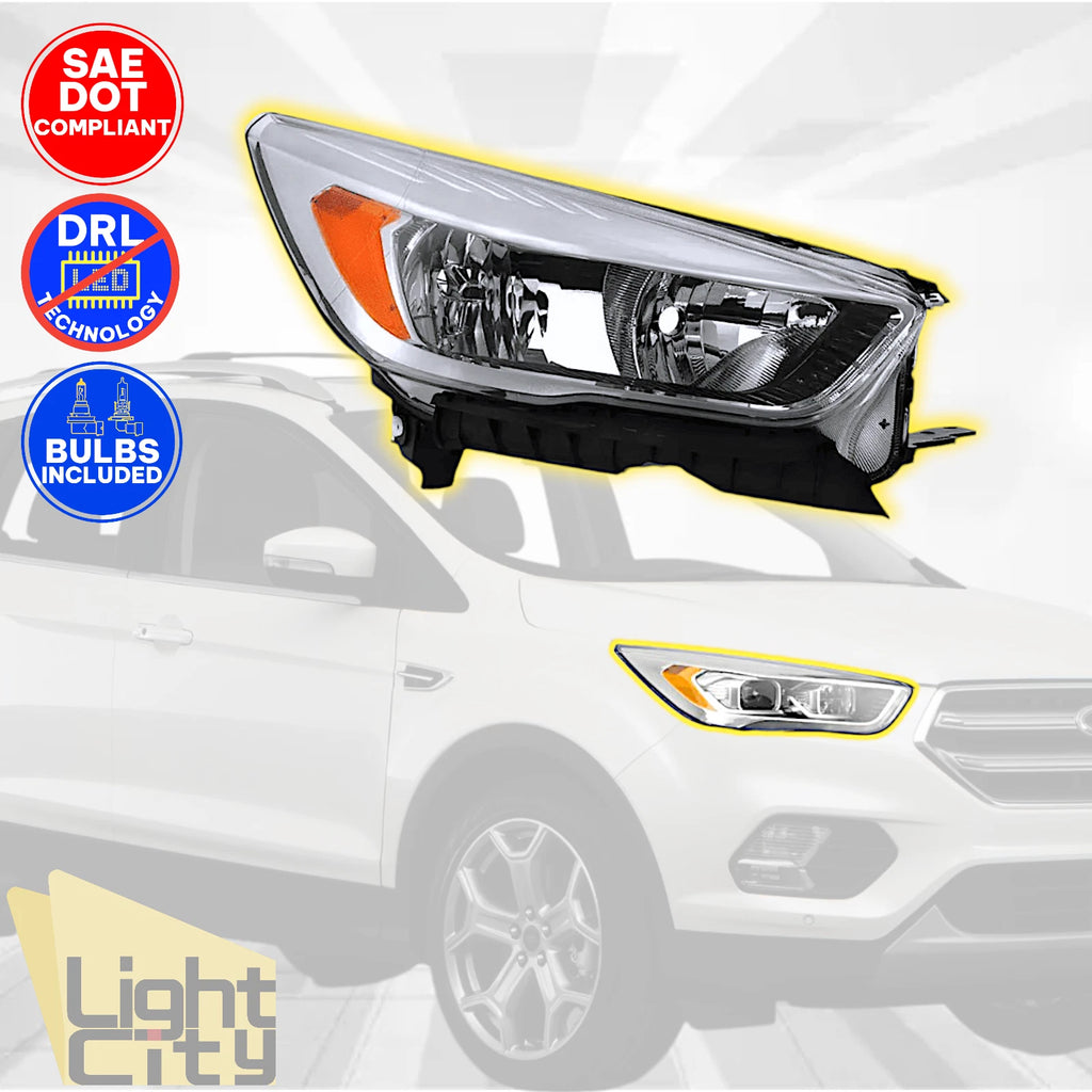 Passenger Side Halogen Headlight for Ford Escape (2017–2019) Chrome RH