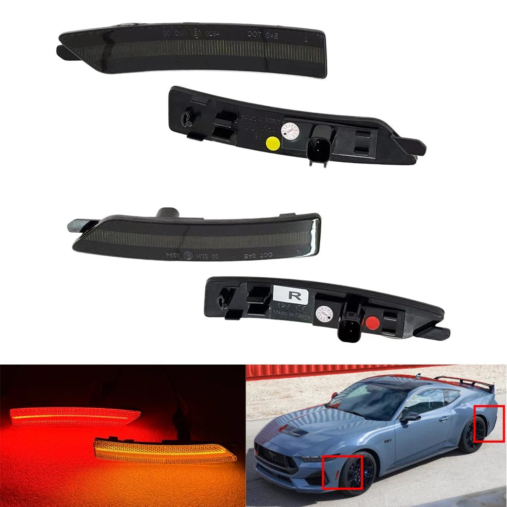 Set of 4 Smoked Lens Amber/Red LED Side Marker Lights for Ford Mustang (2024–2024)