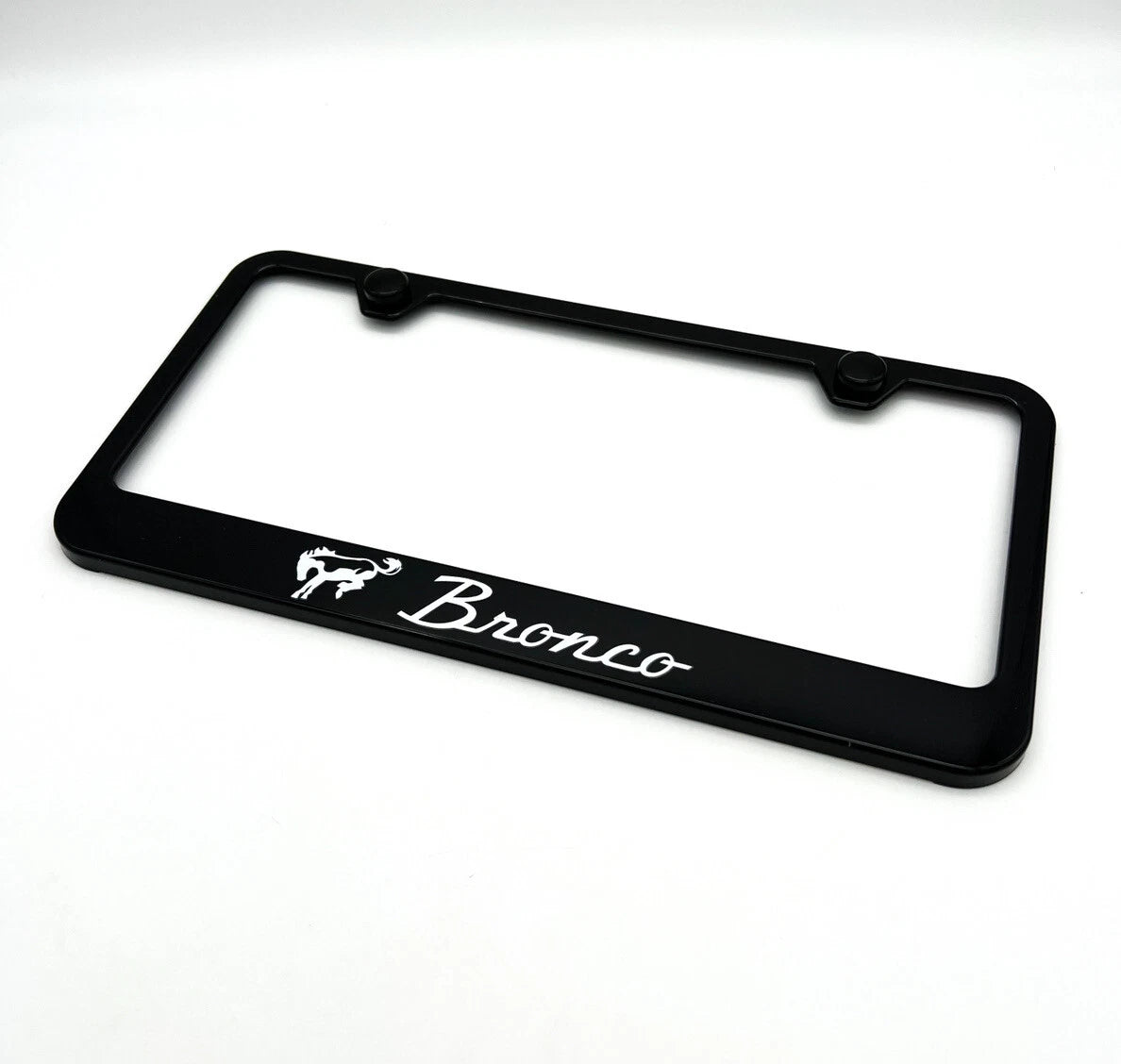 License Plate Frame w/ White Vintage Ford Bronco Script Emblem for Bronco (1966–1977)